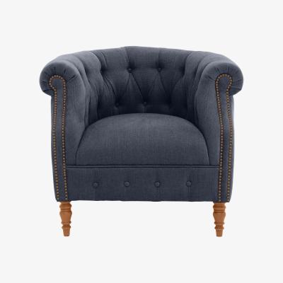 Furniture Village Alexander and James - Chesterfield Collection Calvin Fabric Chair - Linen Denim with Studs - Oak Feet