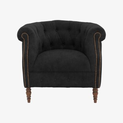 Furniture Village Alexander and James - Chesterfield Collection Calvin Fabric Chair - Chocolate with Studs - Dark Feet