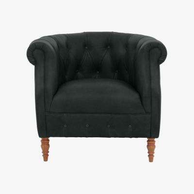 Furniture Village Alexander and James - Chesterfield Collection Calvin Leather Chair - Indigo - Oak Feet