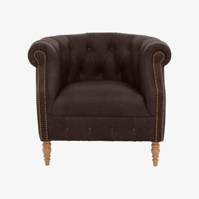 Furniture Village Alexander and James - Chesterfield Collection Calvin Leather Chair - Cake with Studs - Oak Feet