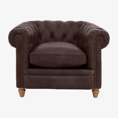 Furniture Village Alexander and James - Chesterfield Collection Ralph Leather Chair - Satchel Nutmeg with Studs - Oak Feet