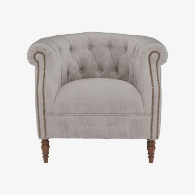 Furniture Village Alexander and James - Chesterfield Collection Calvin Fabric Chair - Chamonix Silver with Studs - Dark Feet