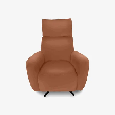 Furniture Village Designer Chair Collection Granada NC Leather Power Recliner Swivel Chair with Massage Feature - Pecan Brown