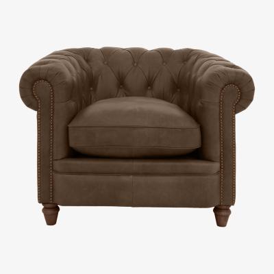 Furniture Village Alexander and James - Chesterfield Collection Ralph Leather Chair - Satchel Biscotti with Studs - Dark Feet