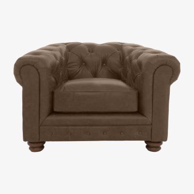 Furniture Village Alexander and James - Hugo Leather Chesterfield Chair - Satchel Biscotti - Dark Feet