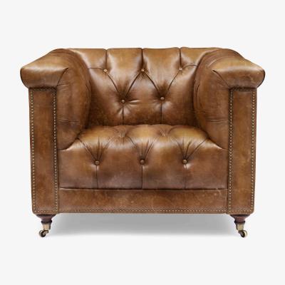 Furniture Village At The Helm - Wallace Leather Chesterfield Chair - Saddle