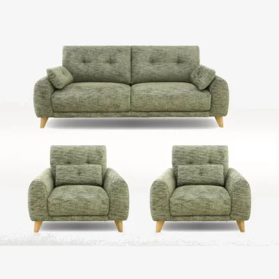 Furniture Village Malmo Fabric 3 Seater Sofa and Two Fabric Armchairs Set - Olive Green