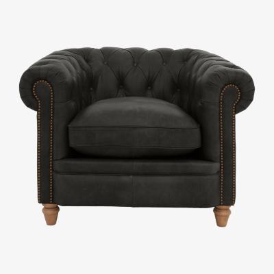 Furniture Village Alexander and James - Chesterfield Collection Ralph Leather Chair - Saxon with Studs - Oak Feet