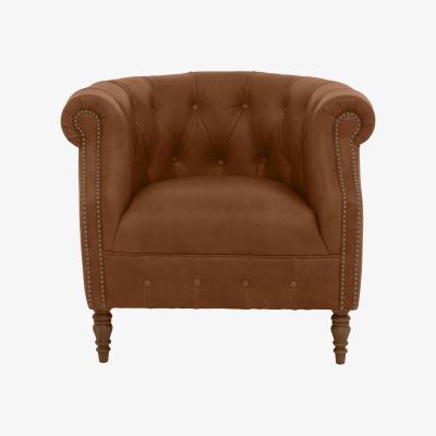 Furniture Village Alexander and James - Chesterfield Collection Calvin Leather Chair - Satchel Latte with Studs - Dark Feet