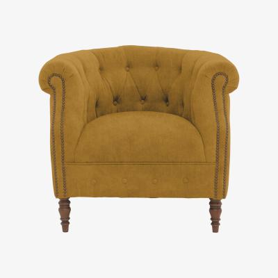 Furniture Village Alexander and James - Chesterfield Collection Calvin Fabric Chair - Turmeric with Studs - Dark Feet