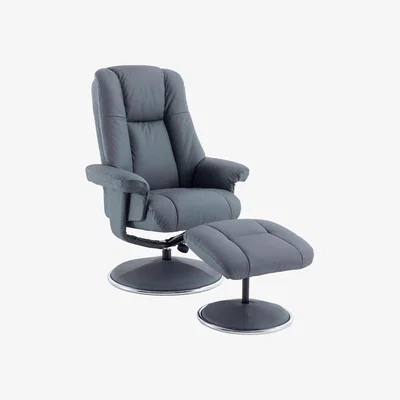 Furniture Village Troyes Leather Look High-Back 360 Swivel Chair and Footstool - Petrol Blue