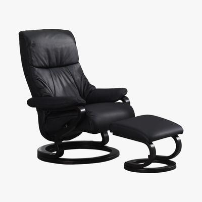 Furniture Village Zerostress Clyde Leather Armchair and Footstool - Black - By Furniture Village