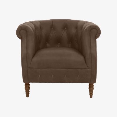 Furniture Village Alexander and James - Chesterfield Collection Calvin Leather Chair - Satchel Biscotti - Dark Feet