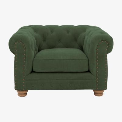 Furniture Village Alexander and James - Chesterfield Collection Hugo Fabric Chair - Highland Green with Studs - Oak Feet