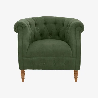 Furniture Village Alexander and James - Chesterfield Collection Calvin Fabric Chair - Highland Green - Oak Feet