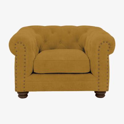 Furniture Village Alexander and James - Chesterfield Collection Hugo Fabric Chair - Turmeric with Studs - Dark Feet