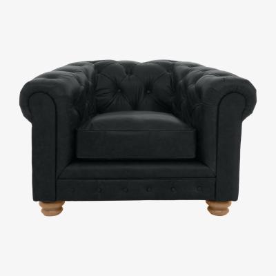 Furniture Village Alexander and James - Hugo Leather Chesterfield Chair - Indigo - Oak Feet