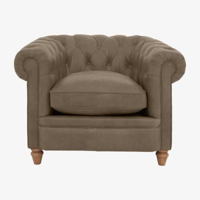 Furniture Village Alexander and James - Chesterfield Collection Ralph Leather Chair - Taupe - Oak Feet