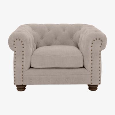 Furniture Village Alexander and James - Chesterfield Collection Hugo Fabric Chair - Linen Sand with Studs - Dark Feet