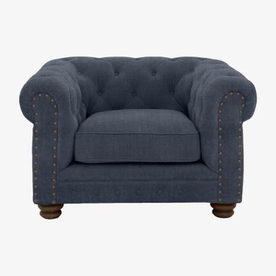Furniture Village Alexander and James - Chesterfield Collection Hugo Fabric Chair - Linen Denim with Studs - Dark Feet