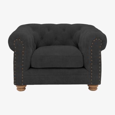 Furniture Village Alexander and James - Chesterfield Collection Hugo Fabric Chair - Boot with Studs - Oak Feet