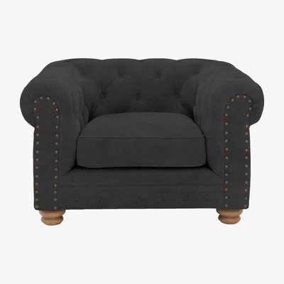 Furniture Village Alexander and James - Chesterfield Collection Hugo Fabric Chair - Boot with Studs - Oak Feet