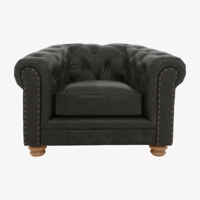 Furniture Village Alexander and James - Hugo Leather Chesterfield Chair - Saxon with Studs - Oak Feet