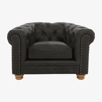 Furniture Village Alexander and James - Hugo Leather Chesterfield Chair - Saxon with Studs - Oak Feet
