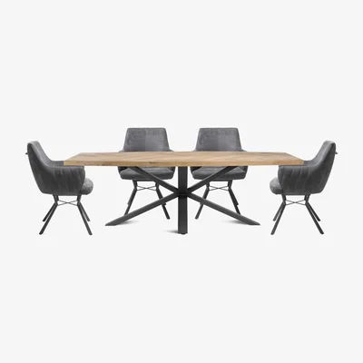 Furniture Village Habufa - Cleveland Dining Table and 4 Swivel Armchairs - Anthracite