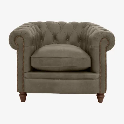 Furniture Village Alexander and James - Chesterfield Collection Ralph Leather Chair - Bluster with Studs - Dark Feet