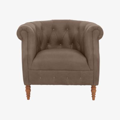 Furniture Village Alexander and James - Chesterfield Collection Calvin Leather Chair - Taupe - Oak Feet