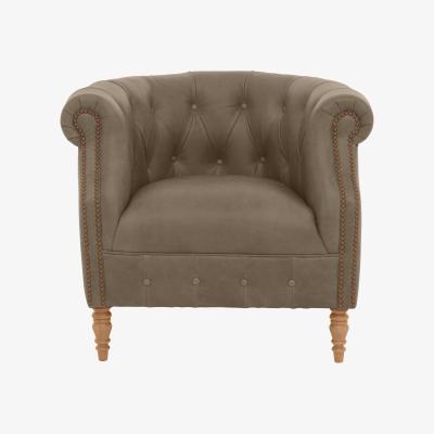 Furniture Village Alexander and James - Chesterfield Collection Calvin Leather Chair - Taupe with Studs - Oak Feet