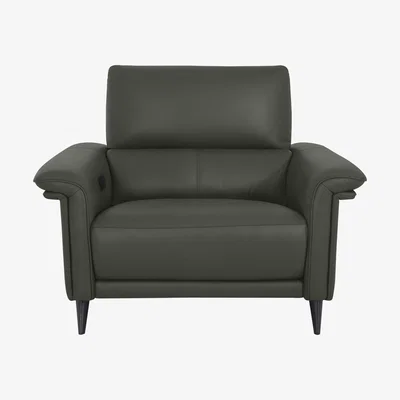 Furniture Village Domicil - Huxley Leather Power Recliner Chair with Telescopic Headrest - NP Dark Olive