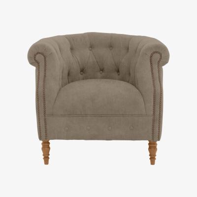 Furniture Village Alexander and James - Chesterfield Collection Calvin Fabric Chair - Mouse with Studs - Oak Feet