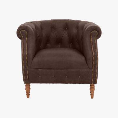 Furniture Village Alexander and James - Chesterfield Collection Calvin Leather Chair - Satchel Nutmeg with Studs - Oak Feet