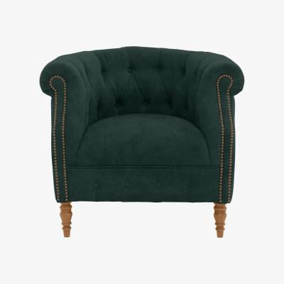 Furniture Village Alexander and James - Chesterfield Collection Calvin Fabric Chair - Honey Creeper with Studs - Oak Feet