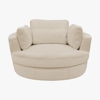 Furniture Village Ronda Leather Swivel Armchair - Beige - By Furniture Village