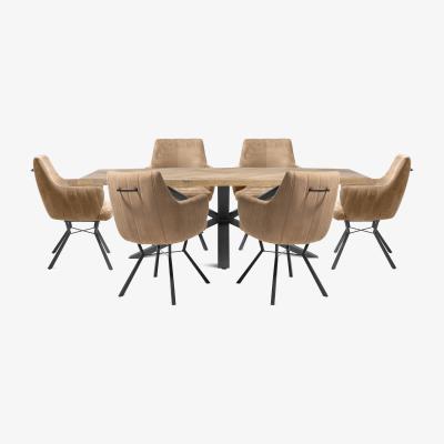 Furniture Village Habufa - Cleveland Dining Table and 6 Swivel Armchairs - Cognac