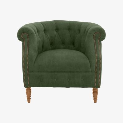 Furniture Village Alexander and James - Chesterfield Collection Calvin Fabric Chair - Highland Green with Studs - Oak Feet