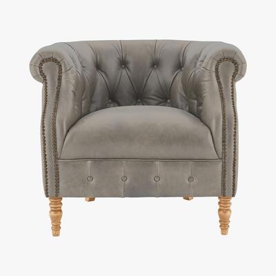 Furniture Village Alexander and James - Camden Collection Dukes Leather Buttoned Armchair - Grey