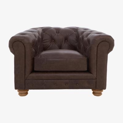 Furniture Village Alexander and James - Hugo Leather Chesterfield Chair - Satchel Nutmeg - Oak Feet