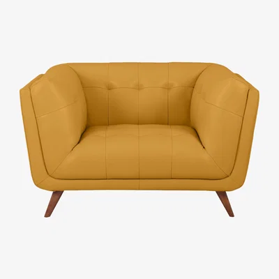 Furniture Village Rene Leather Cuddler Sofa - Yellow