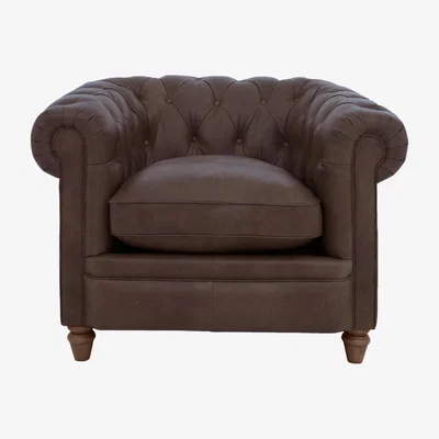Furniture Village Alexander and James - Chesterfield Collection Ralph Leather Chair - Satchel Nutmeg - Dark Feet