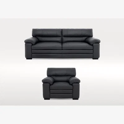 Furniture Village Cozee 3 Seater Leather Sofa and Leather Armchair Set - Shale Grey