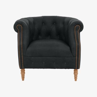 Furniture Village Alexander and James - Chesterfield Collection Calvin Leather Chair - Indigo with Studs - Oak Feet
