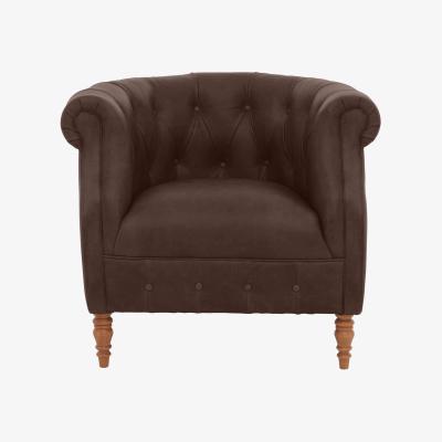 Furniture Village Alexander and James - Chesterfield Collection Calvin Leather Chair - Satchel Nutmeg - Oak Feet