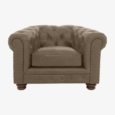 Furniture Village Alexander and James - Hugo Leather Chesterfield Chair - Case Taupe with Studs - Dark Feet