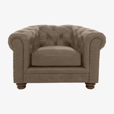 Furniture Village Alexander and James - Hugo Leather Chesterfield Chair - Case Taupe with Studs - Dark Feet