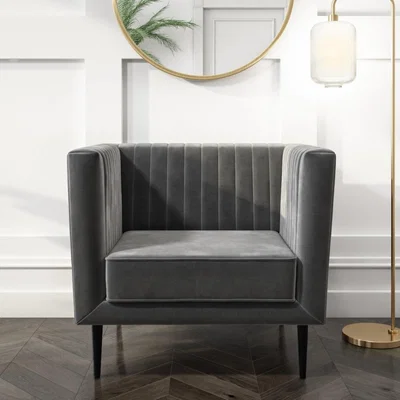 Furniture123 Grey Velvet Armchair with Black Legs - Ivy