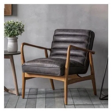 Furniture123 Leather Armchair in Black with Wooden Frame - Caspian House